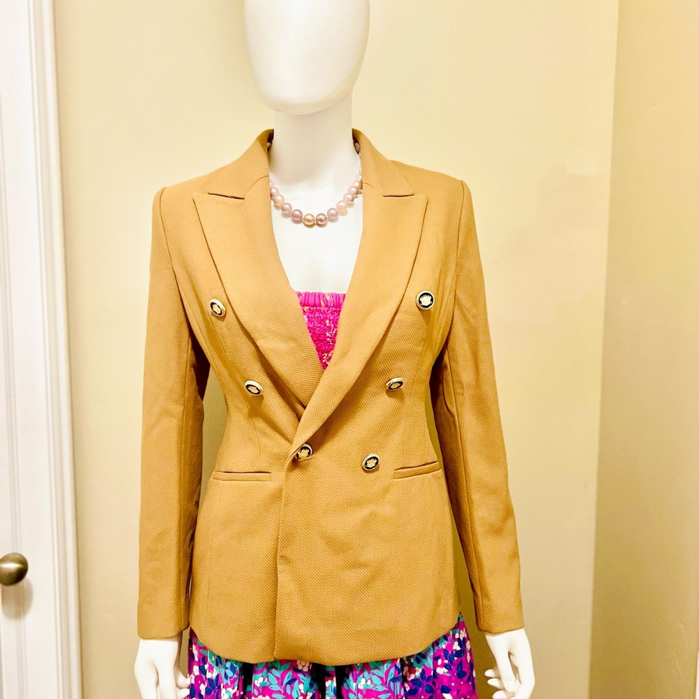 Zara Tan Blazer Classic Structured Suit Jacket